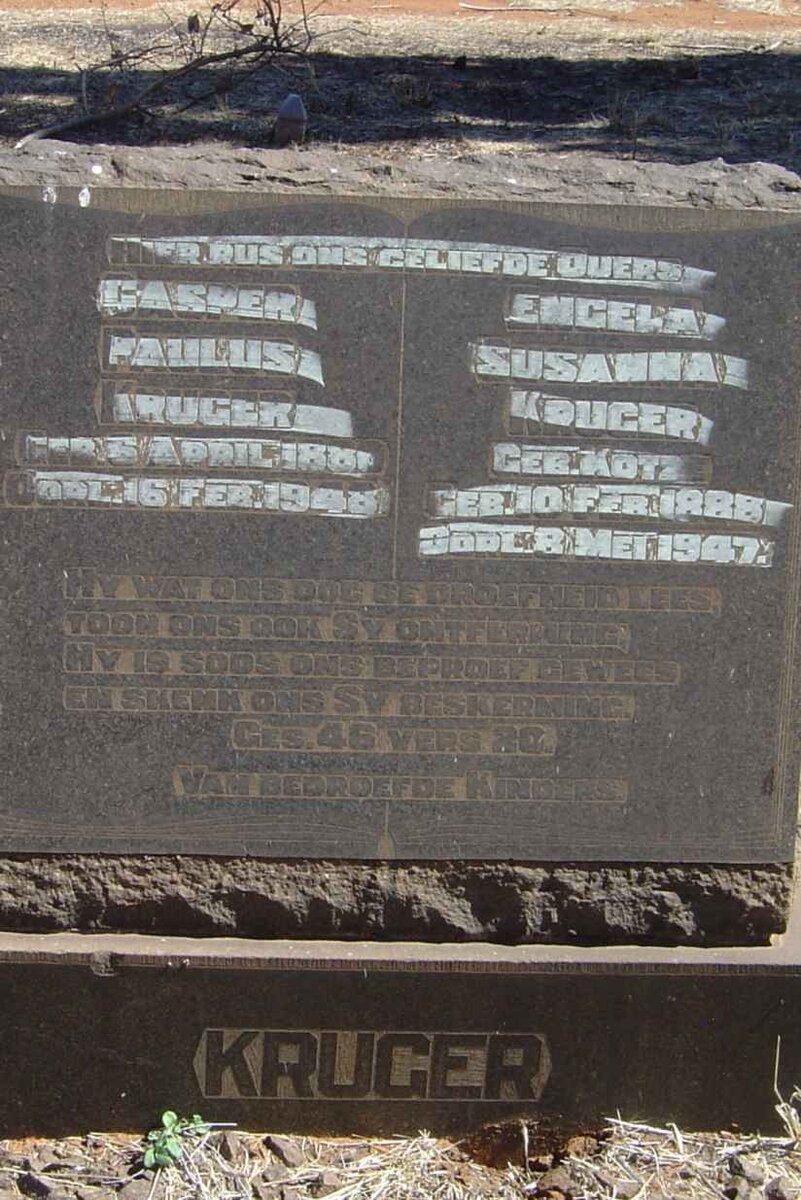 KRUGER Casper Paulus 1881-1948 &amp; Engela Susanna KOTZE 1888-1947