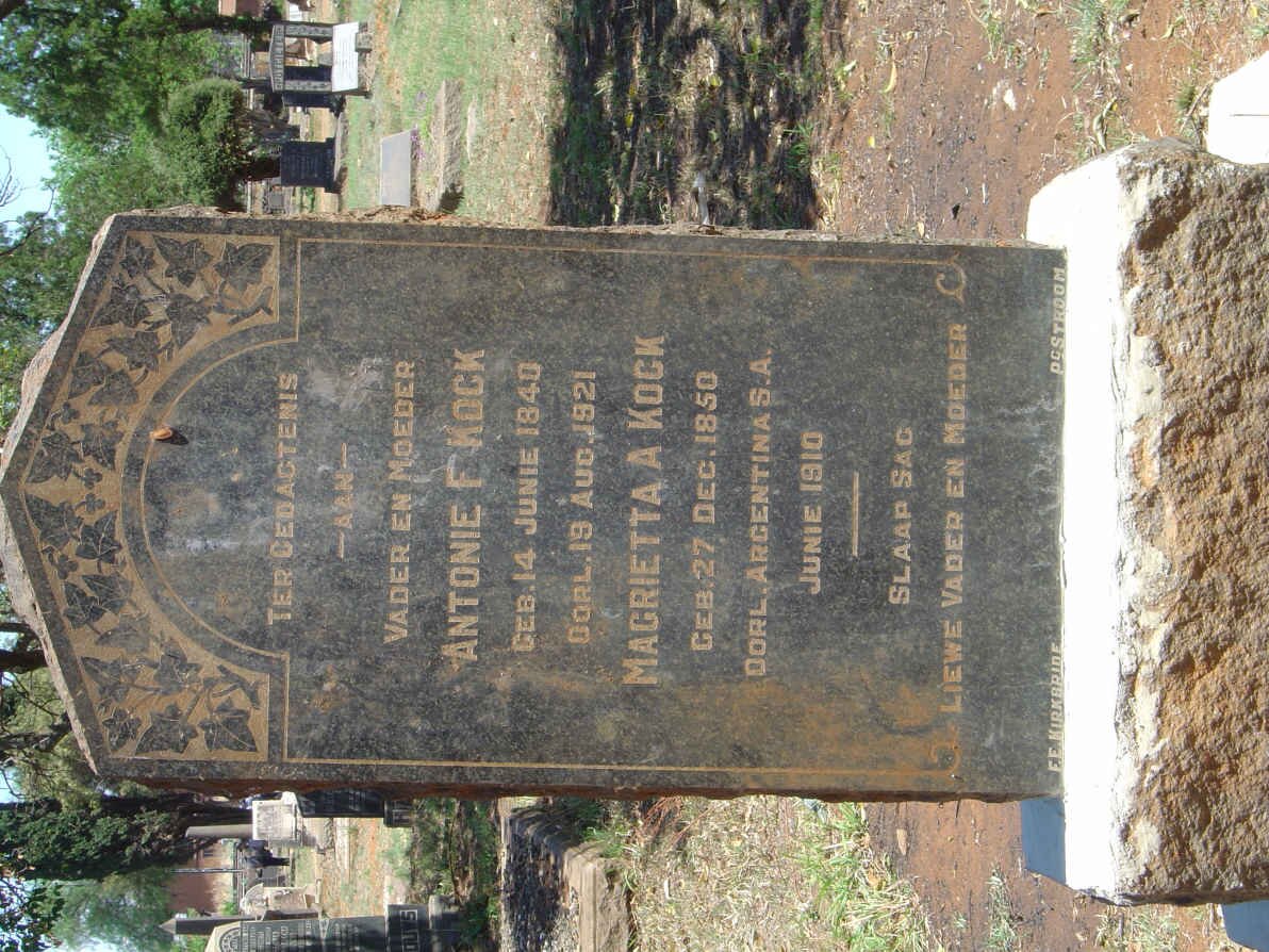 KOCK Antonie F. 1840-1921 &amp; Magrietta A. 1850-1910