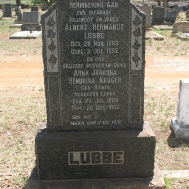 LUBBE Albert Hermanus 1880-1932 &amp; Anna Johanna Hendrika KRUGER previously LUBBE nee RAATH 1888-1967