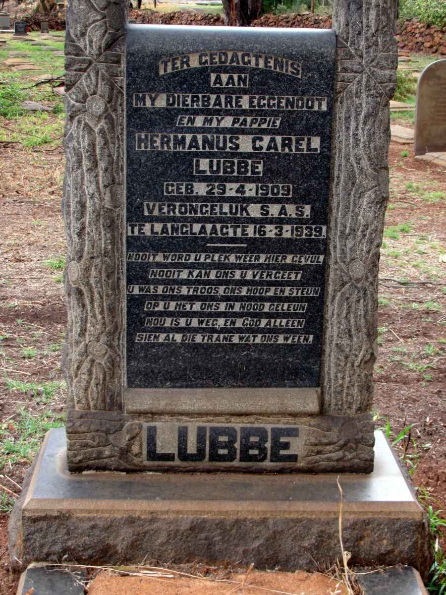LUBBE Hermanus Carel 1909-1939