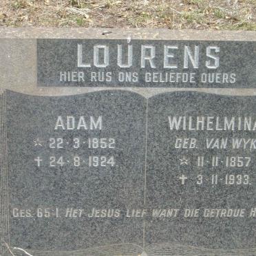 LOURENS Adam 1852-1924 &amp; Wilhelmina VAN WYK 1857-1933