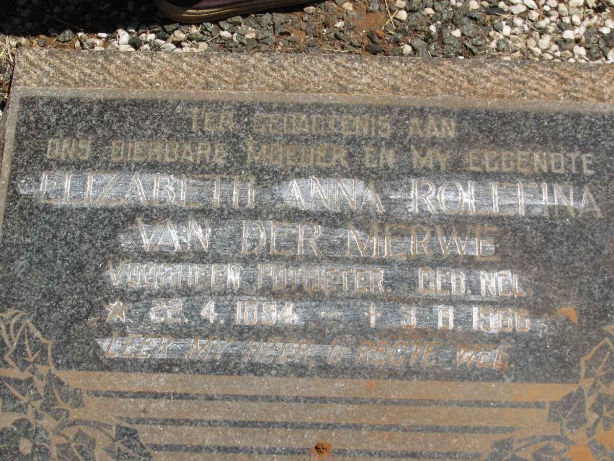 MERWE Elizabeth Anna Roelfina, van der previously POTGIETER nee NEL 1894-1966