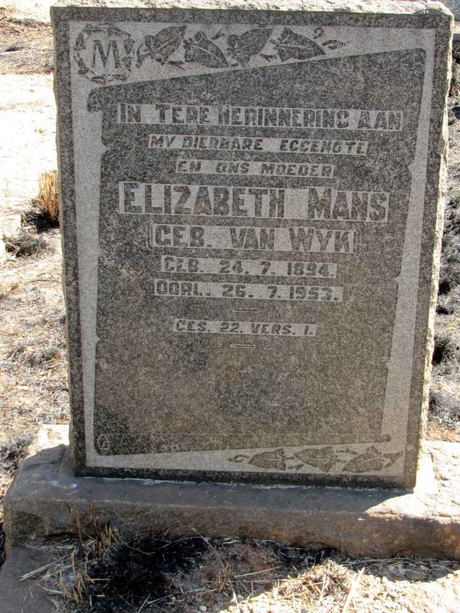 MANS Elizabeth nee VAN WYK 1894-1953