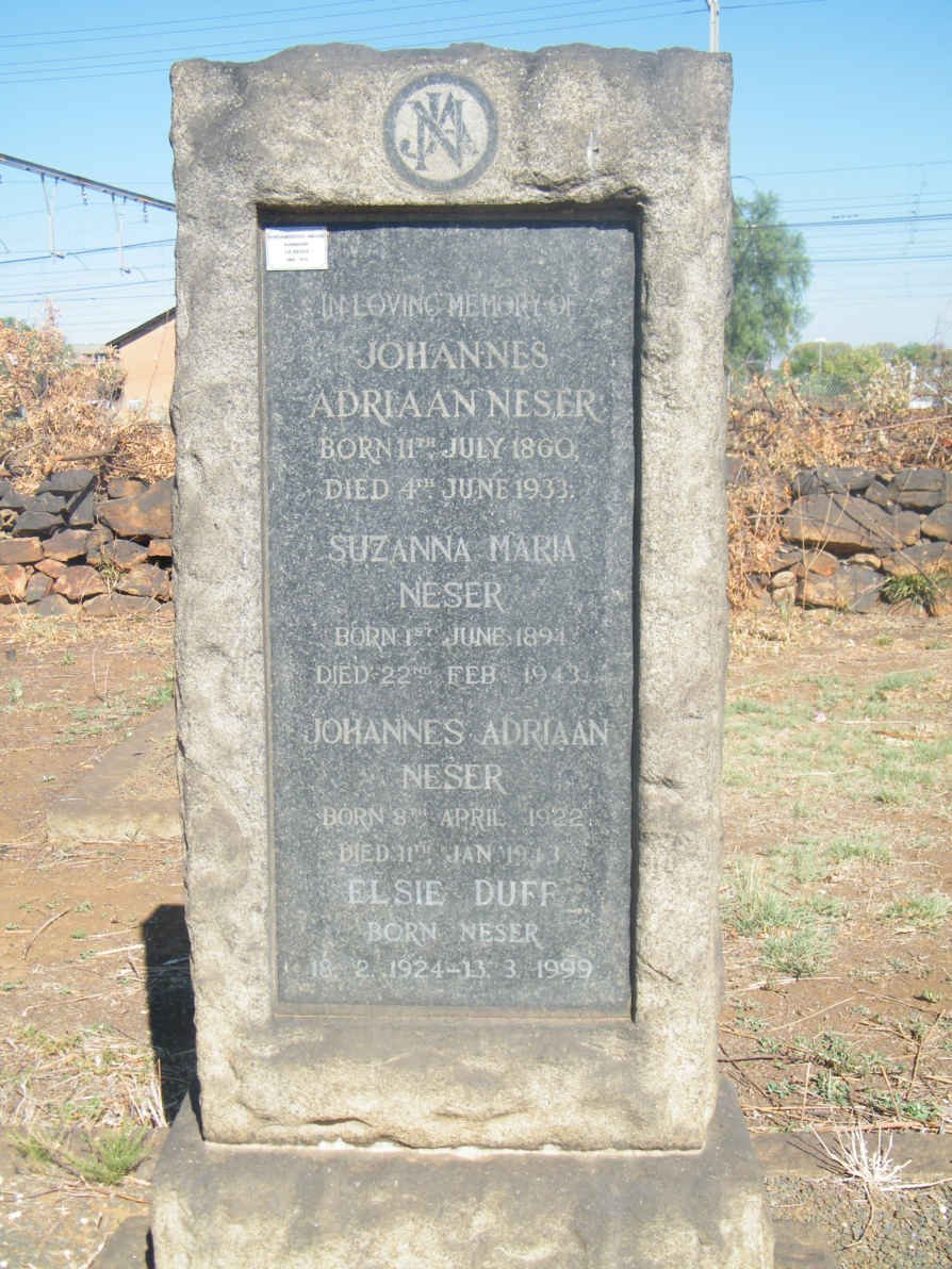 NESER Johannes Adriaan 1860-1933 &amp; Suzanna Maria 1894-1943 :: NESER Johannes Adriaan 1922-1943 :: DUFF Elsie nee NESER 1924-