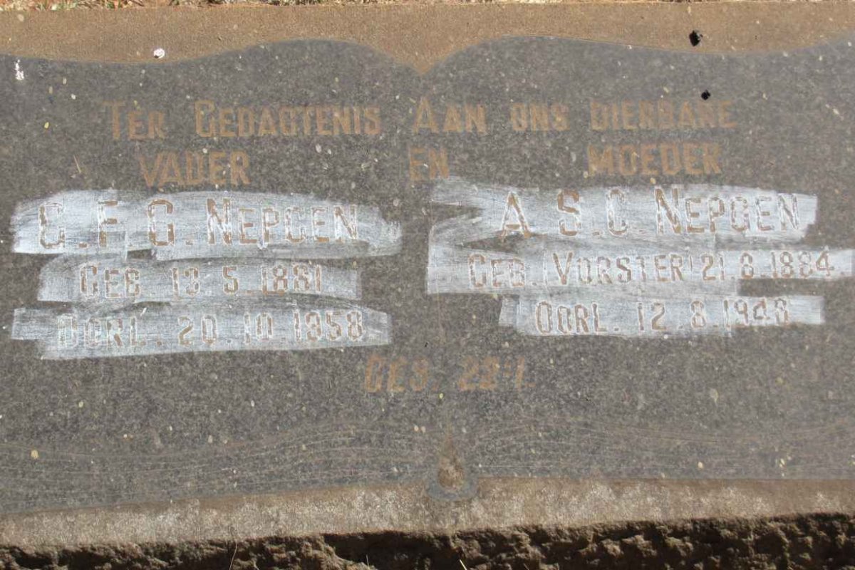 NEPGEN G.F.G. 1861-1958 &amp; A.S.C. VORSTER 1884-1948
