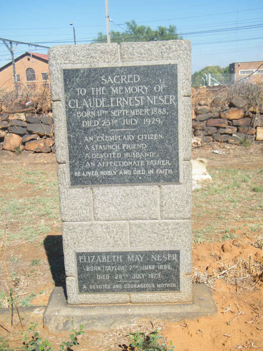 NESER Claude Ernest 1888-1929 &amp; Elizabeth May TAYLOR 1896-1979