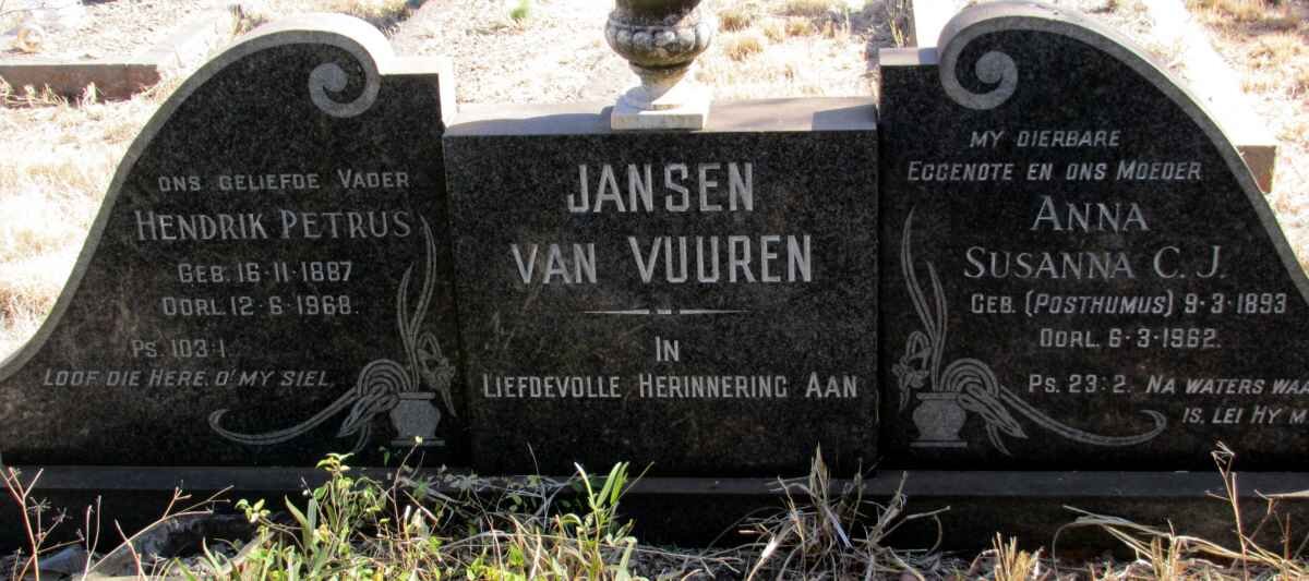 VUUREN Hendrik Petrus, Jansen van 1887-1968 &amp; Anna Susanna C.J. POSTHUMUS 1893-1962