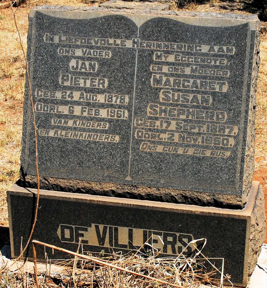 VILLIERS Jan Pieter, de 1878-1961 &amp; Margaret Susan SHEPHERD 1887-1950