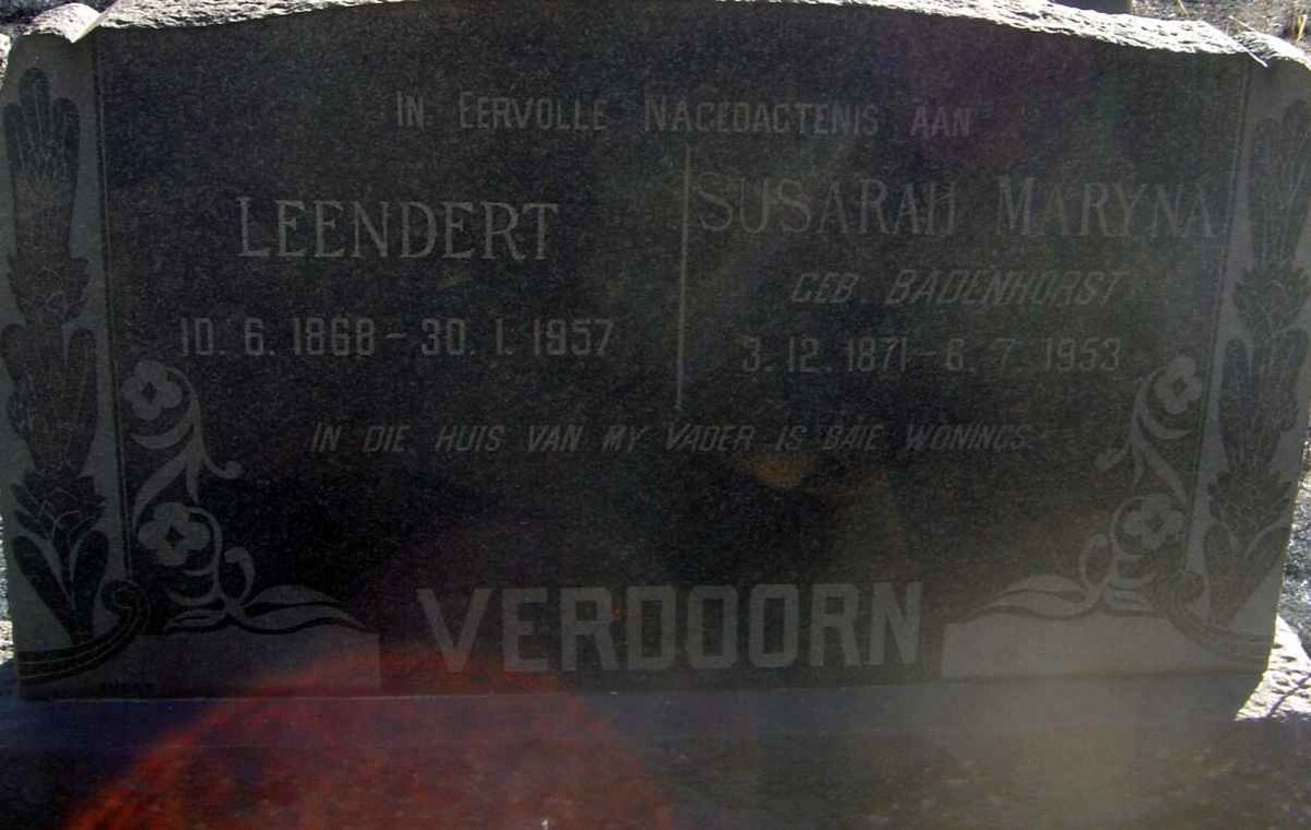 VERDOORN Leendert 1868-1957 &amp; Susarah Maryna BADENHORST 1871-1953