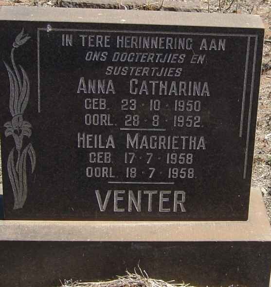 VENTER Anna Catharina 1950-1952 :: VENTER Heila Magrietha 1958-1958