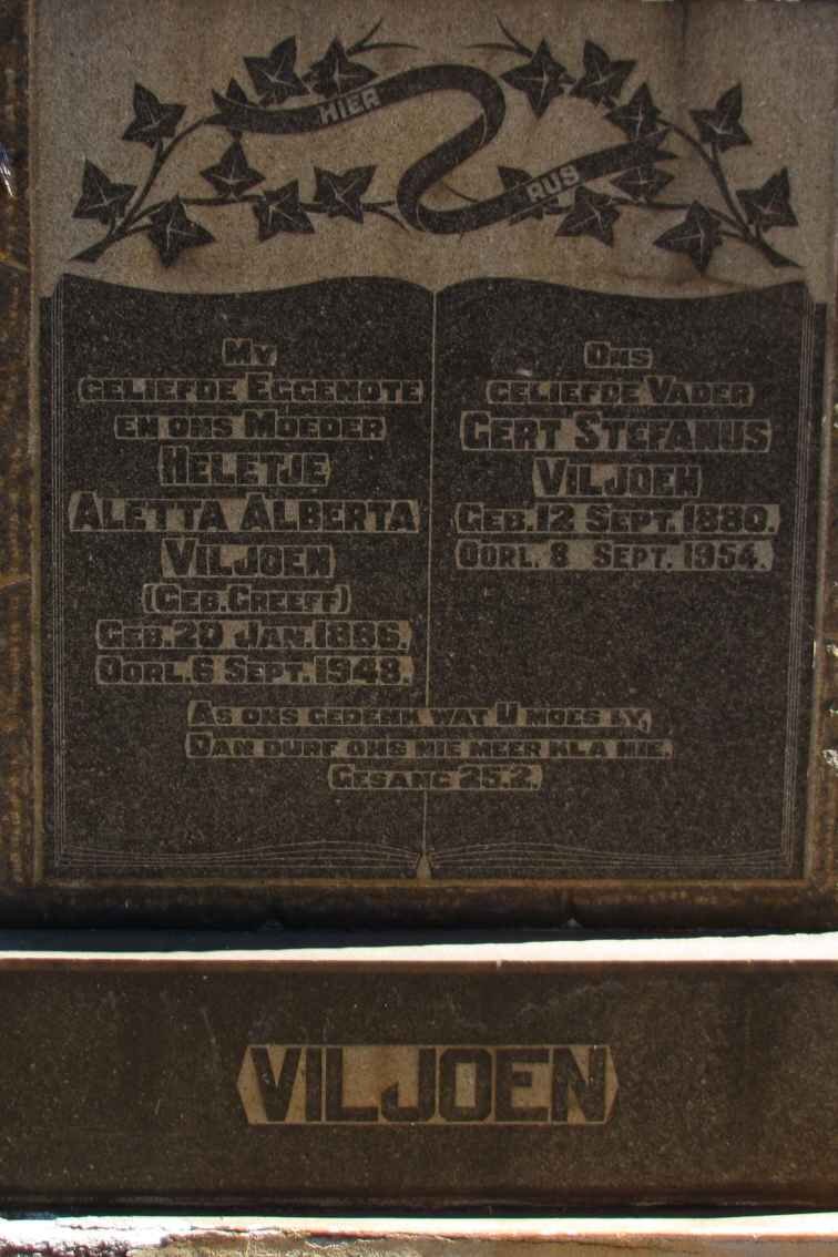 VILJOEN Gert Stefanus 1880-1954 &amp; Heletje Aletta Alberta GREEFF 1886-1948
