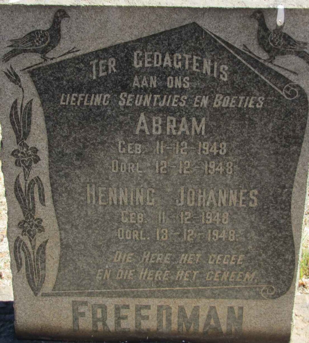 FREEDMAN Abram 1948-1948 :: FREEDMAN Henning Johannes 1948-1948