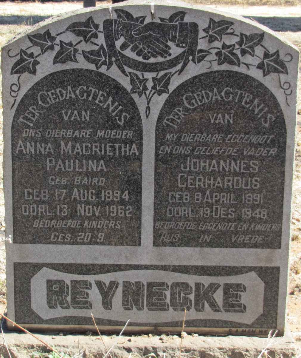 REYNECKE Johannes Gerhardus 1891-1948 &amp; Anna Magrietha Paulina BAIRD 1894-1962