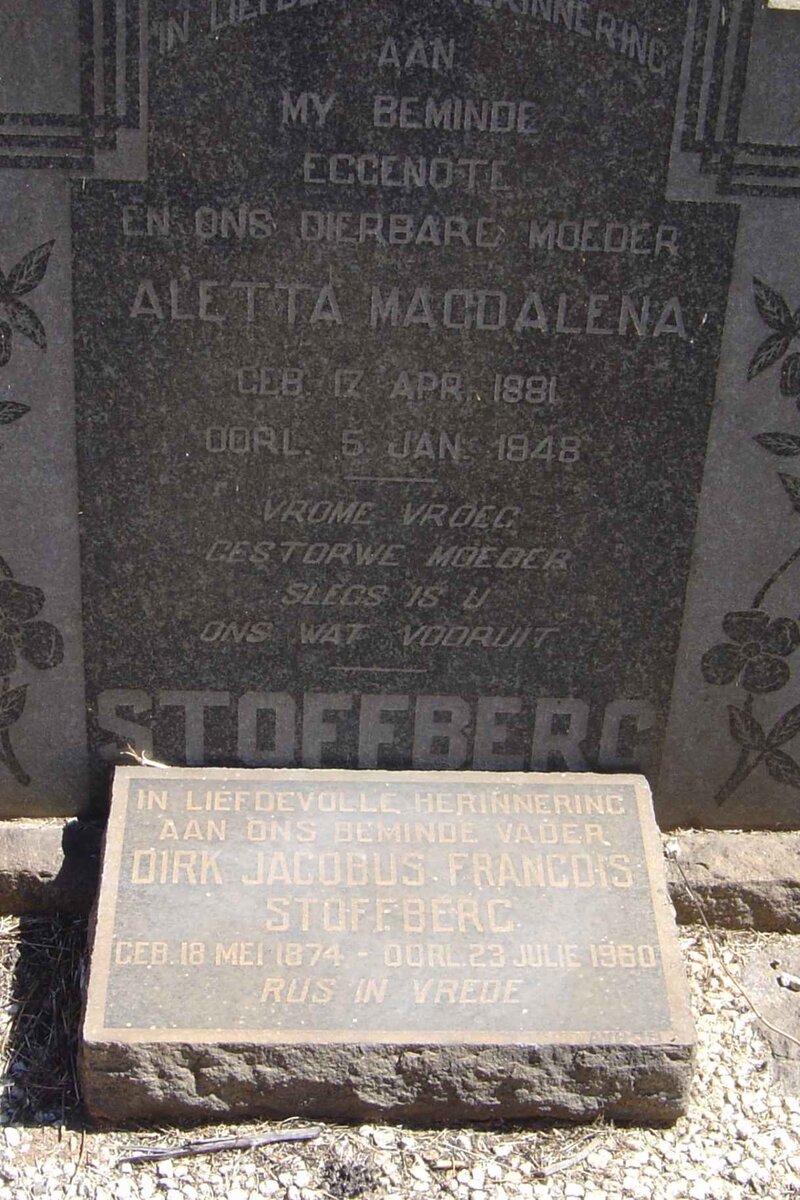 STOFFBERG Dirk Jacobus Francois 1874-1960 &amp; Aletta Magdalena 1881-1948