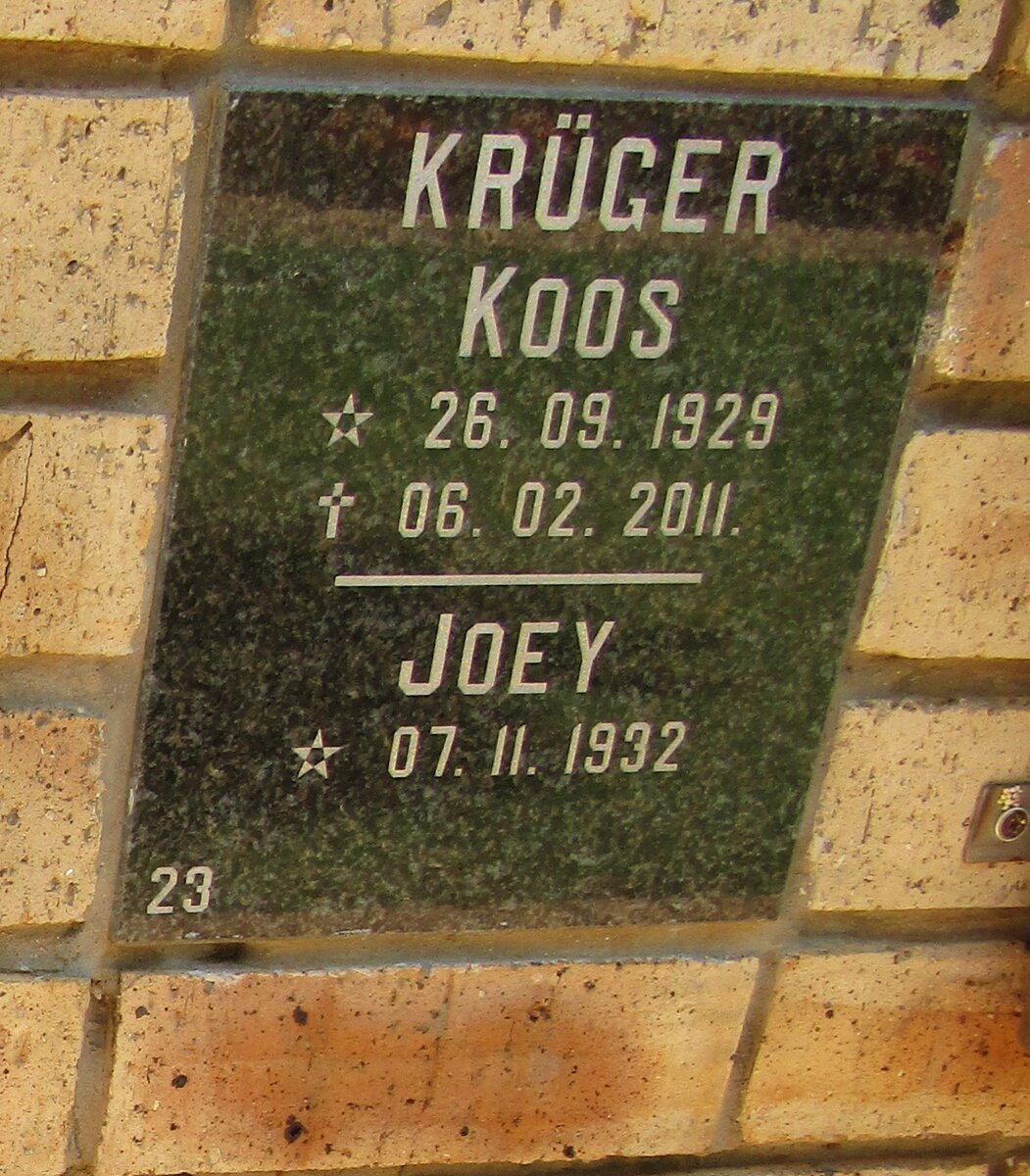 KRUGER Koos 1929-2011 &amp; Joey 1932-