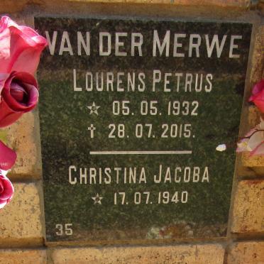 MERWE Lourens Petrus, van der 1932-2015 &amp; Christina Jacoba 1940-