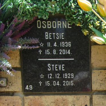 OSBORNE Steve 1929-2015 &amp; Betsie 1936-2014
