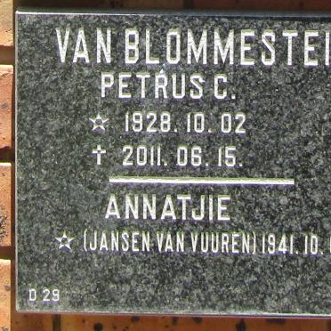 BLOMMESTEIN Petrus C., van 1928-2011 &amp; Annatjie JANSEN VAN VUUREN 1941-