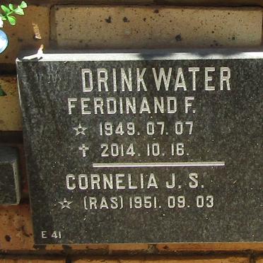 DRINKWATER Ferdinand F. 1949-2014 &amp; Cornelia J.S. RAS 1951-