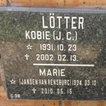LÖTTER J.C. 1931-2002 en Marie Jansen van RENSBURG 1934-2010