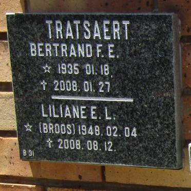 TRATSAERT Bertrand F.E. 1935-2008 &amp; Liliane E.L. BROOS 1948-2008