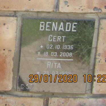 BENADE Gert 1936-2008 &amp; Rita 1939-