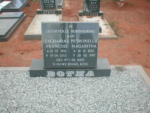 BOTHA Zacharia Francois 1915-2003 &amp; Petronella Magaritha 1922-1997