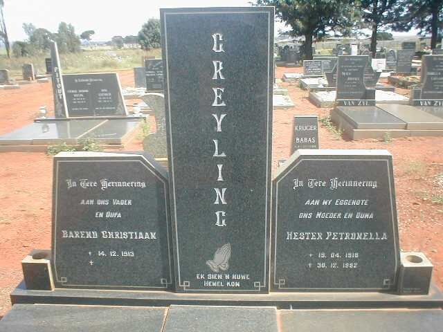 GREYLING Barend Christiaan 1913- &amp; Hester Petronella 1918-1992