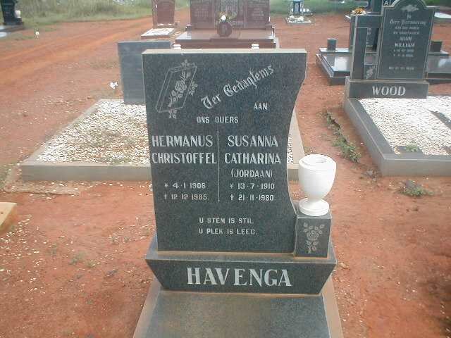 HAVENGA Hermanus Christoffel 1906-1985 &amp; Susanna Catharina JORDAAN 1910-1980