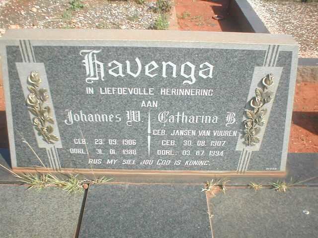 HAVENGA Johannes W. 1906-1988 &amp; Catharina B. JANSEN VAN VUUREN 1907-1994