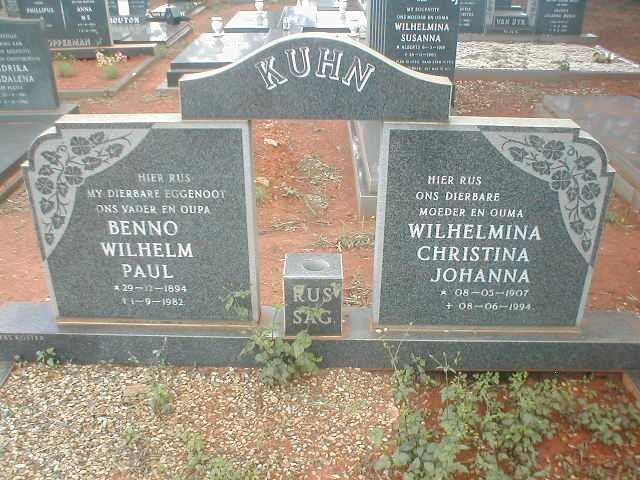 KUHN Benno Wilhelm Paul 1894-1982 &amp; Wilhelmina Christina Johanna 1907-1994