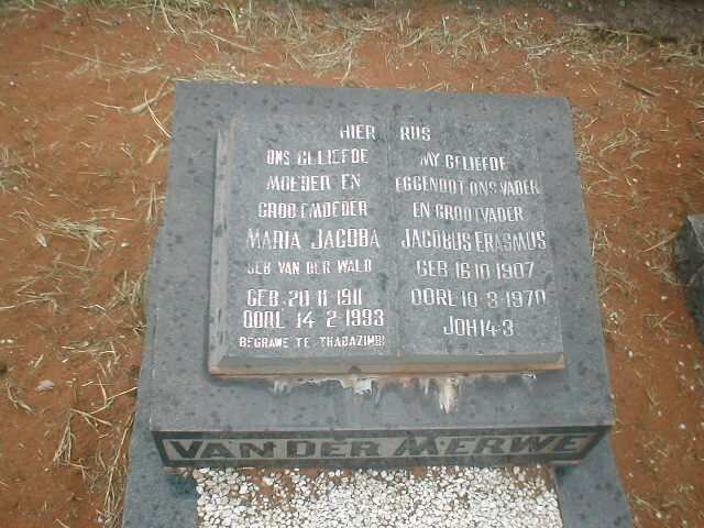 MERWE Jacobus Erasmus, van der 1907-1970 &amp; Maria Jacoba VAN DER WALD 1911-1993