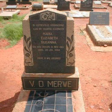 MERWE Maria Elizabeth Susanna, v.d. nee VAN GRAAN 1910-1954