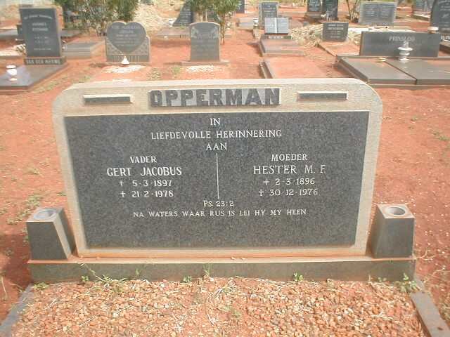 OPPERMAN Gert Jacobus 1897-1978 &amp; Hester M. F. 1896-1976