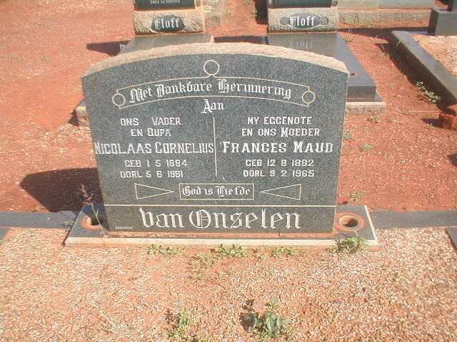 ONSELEN Nicolaas Cornelius, van 1884-1981 &amp; Frances Maud 1882-1965