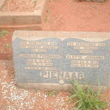 PIENAAR Cornelius Ferdinand 1870-1949 &amp; Aletta Johanna 1873-1957