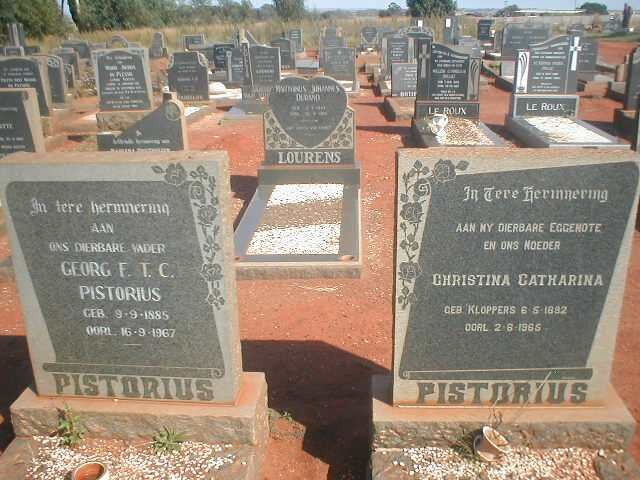 PISTORIUS George F.T.C. 1885-1967  &amp; Christina Catharina KLOPPERS 1892-1965
