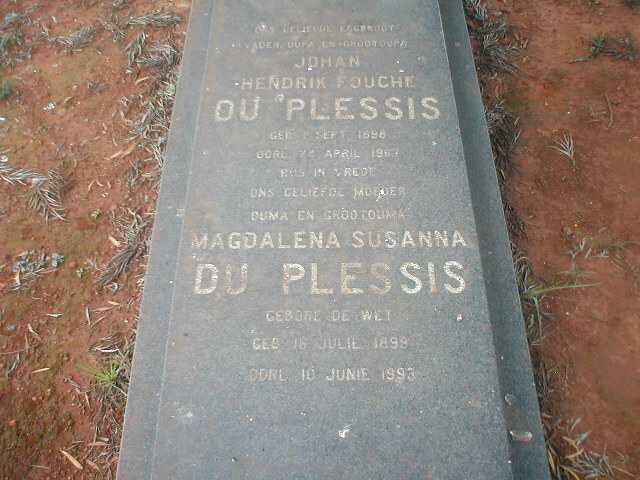 PLESSIS Johan Hendrik Fouche, du 1898-1967 &amp; Magdalena Susanna DE WET 1899-1993