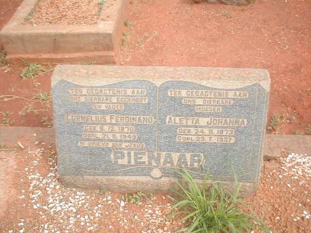PIENAAR Cornelius Ferdinand 1870-1949 &amp; Aletta Johanna 1873-1957