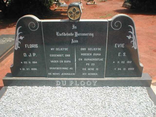 PLOOY Floris D.J.P., du 1914-1996 &amp; Evie E.S. 1912-2003