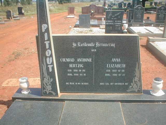 PITOUT Coenrad Anthonie Hertzog 1916-1980 &amp; Anna Elizabeth 1922-1996