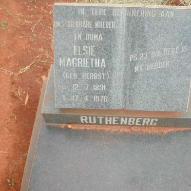 RUTHENBERG Elsie Magrietha geb. HERBST 1891-1976
