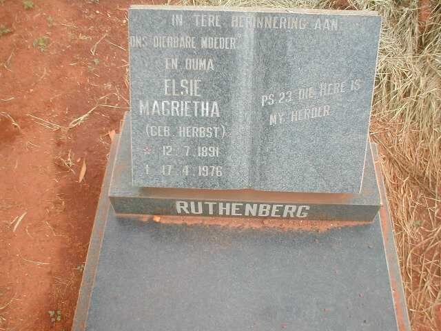 RUTHENBERG Elsie Magrietha geb. HERBST 1891-1976