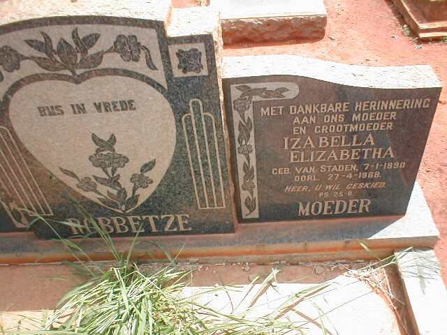 ROBBETZE Izabella Elizabetha nee VAN STADEN  1890-1968