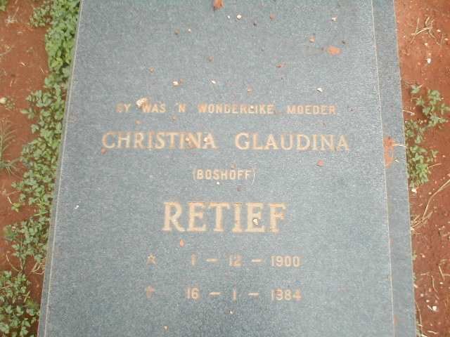 RETIEF Christina Claudina geb. BOSHOFF 1900-1984