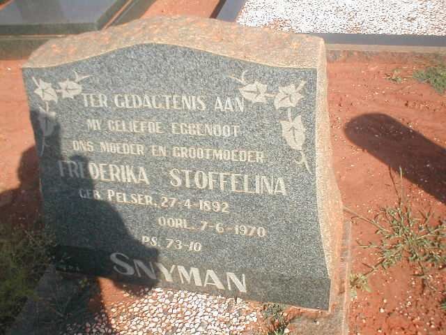 SNYMAN Frederika Stoffelina 1892-1970 nee PELSER