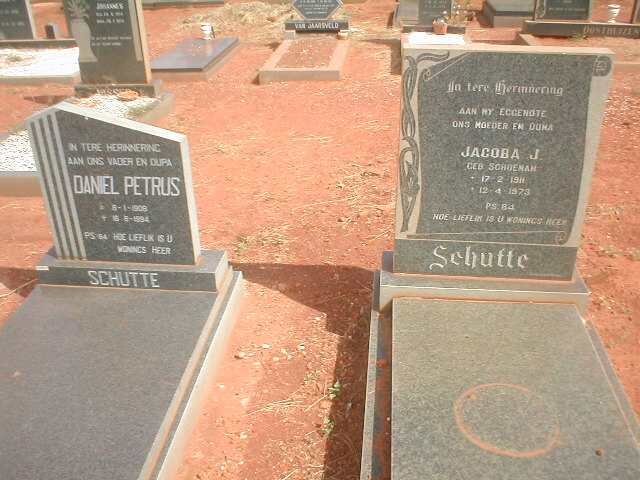 SCHUTTE Daniel Petrus 1908-1994 &amp; Jacoba J. SCHOEMAN 1911-1973
