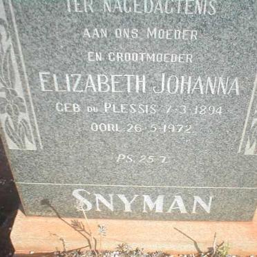 SNYMAN Elizabeth Johanna nee DU PLESSIS 1894-1972