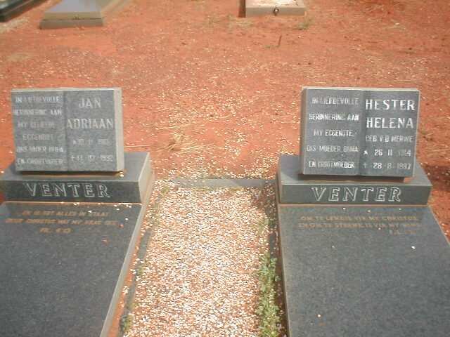 VENTER Jan Adriaan 19??-1992 &amp; Hester Helena V.D. MERWE 1914-1987
