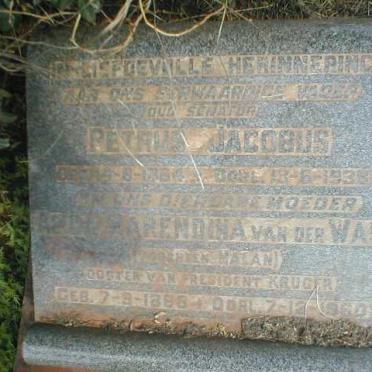 WALT Petrus Jacobus, van der 1865-1938 &amp; Alida Barendina, voorheen MALAN, nee KRUGER 18??-1960